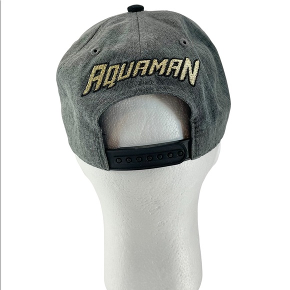 DC Comics Justice League Aquaman Embroidered Logo Black Snapback Hat Cap Adult - Picture 8 of 8